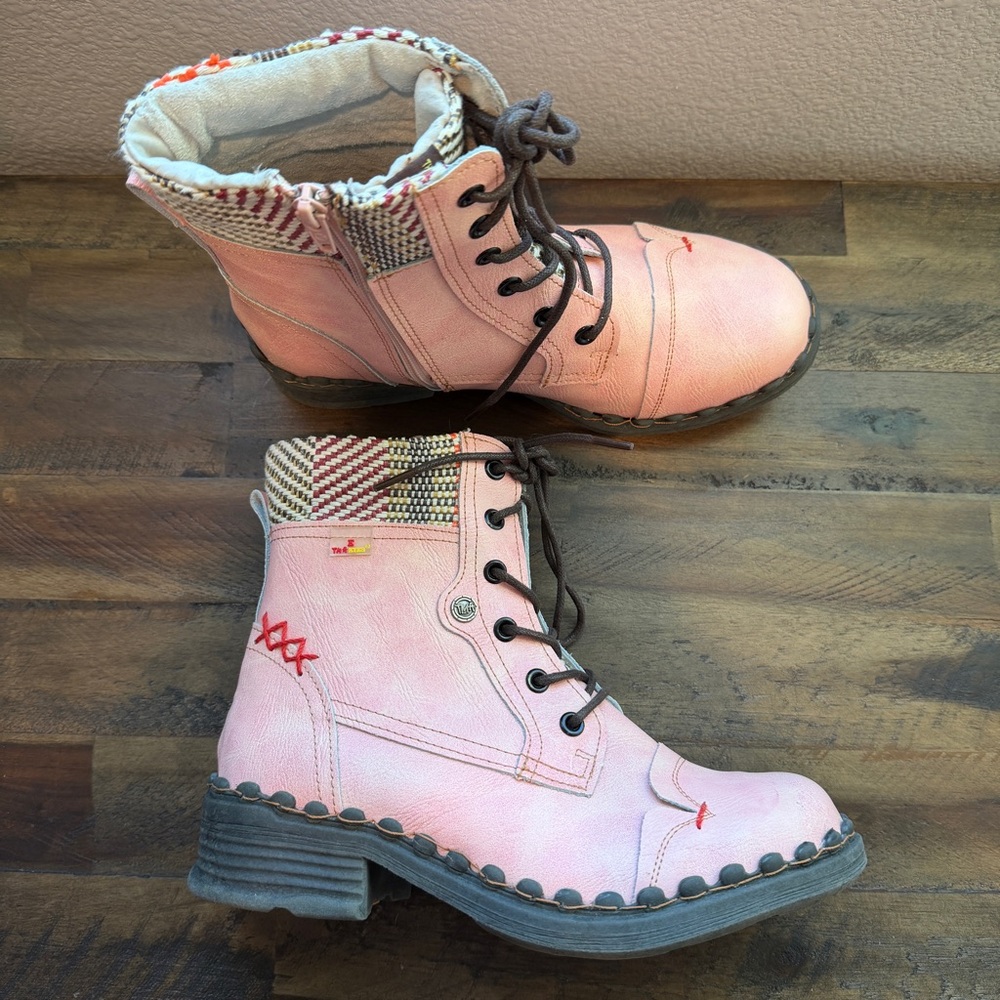 TMA Eyes Leather Hand Stitched Woven Lace-up Martin Boot Womens 8‎ Steampunk Art